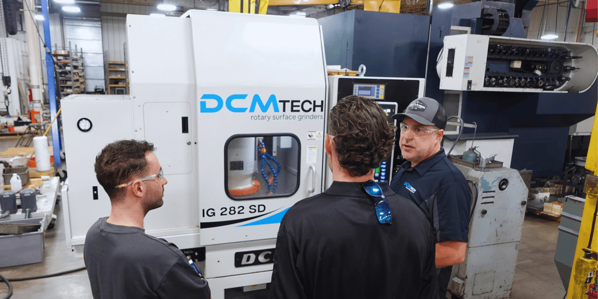 Visit Dcm Tech For A Full Tour Dcm Tech Technical Specialist Discussing Rotary Surface Grinders With Manufacturing Customers