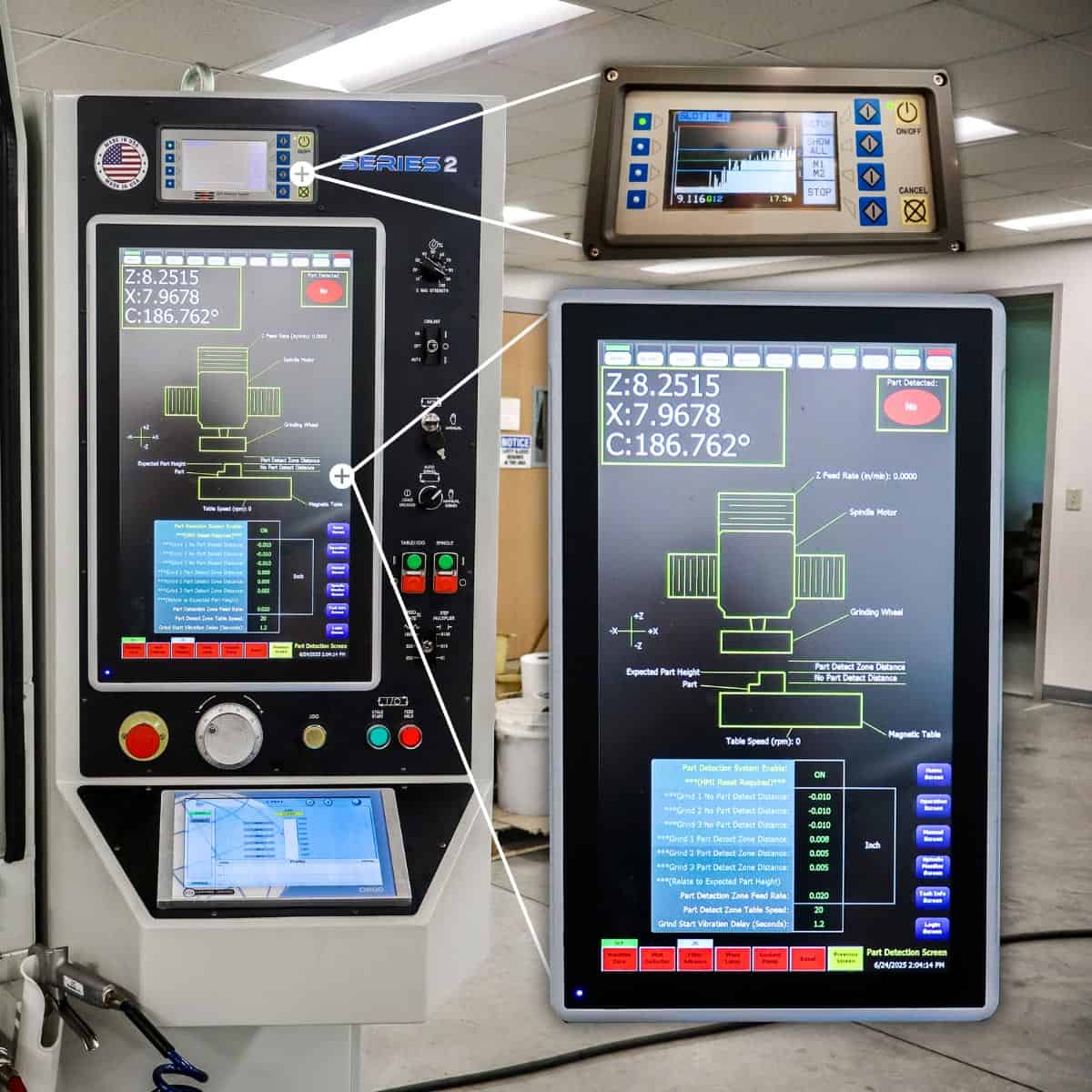 Grinding Machine Showing It'S Part Detection Capabilities On Screen